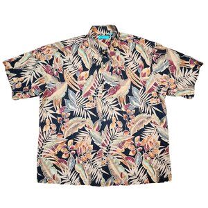 Tori Richard Mens Hawaiian Shirt XL Cotton Leaf Print Black Multicolor